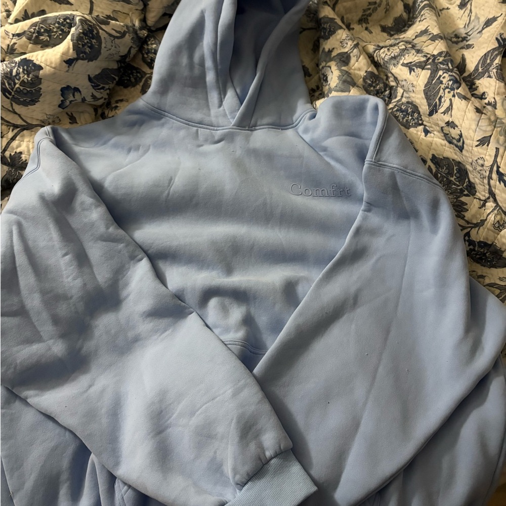 Light Blue comfrt Embroidered Hoodie